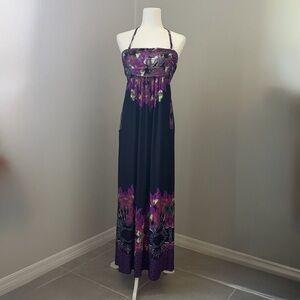 SOMA Floral Maxi Dress Women’s Size Small Black / Purple Pockets